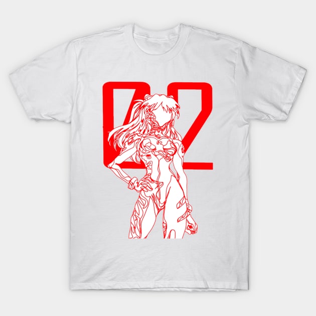 Asuka Langley Continuous Line Artwork T-Shirt by RedCoco-Studios